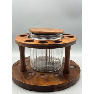 Vtg Decatur Deco Genuine Walnut Round 9 Pipe Rack and‎ Humidor Lazy Susan.
